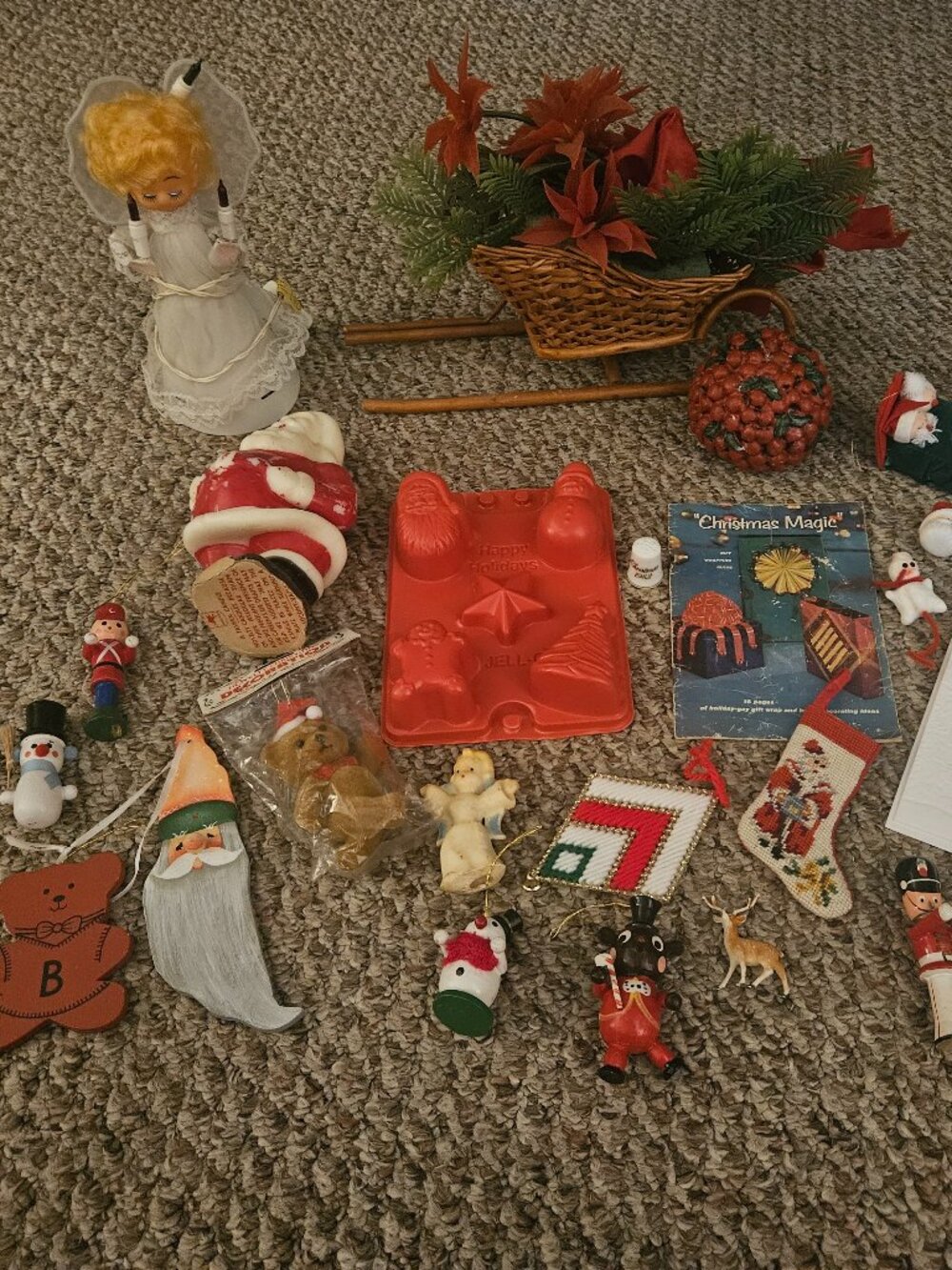 Vintage Christmas Decor Lot Ornaments Tree Topper Etc